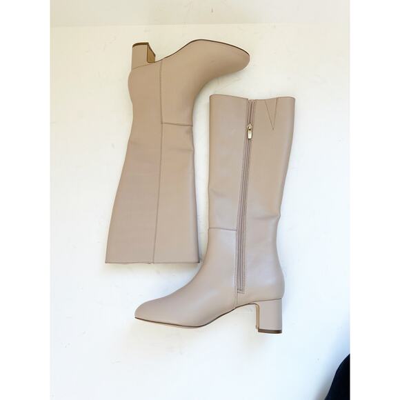 NWOB Ann Taylor Block Heel Tall Leather Boot Almond Cream Ivory 6 - Picture 2 of 3